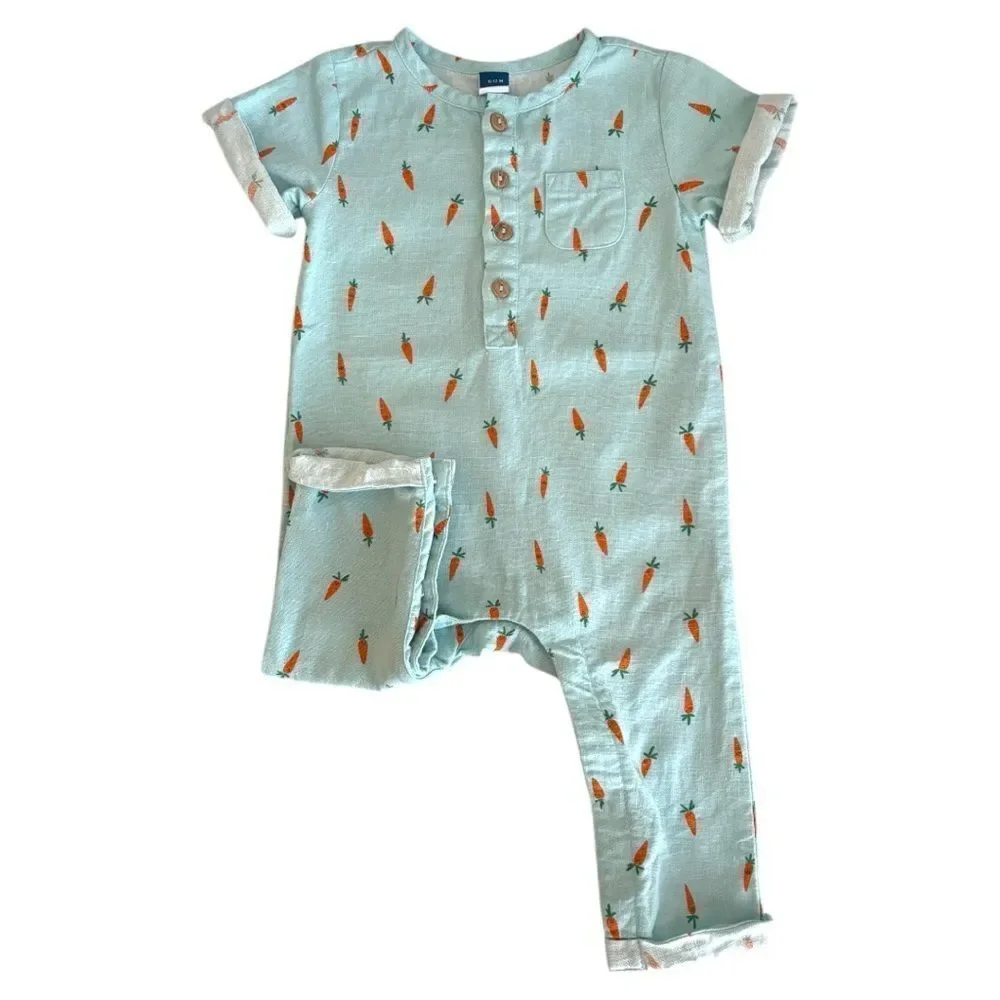 Old Navy Baby Short Sleeve Linen Blend Henley One Piece